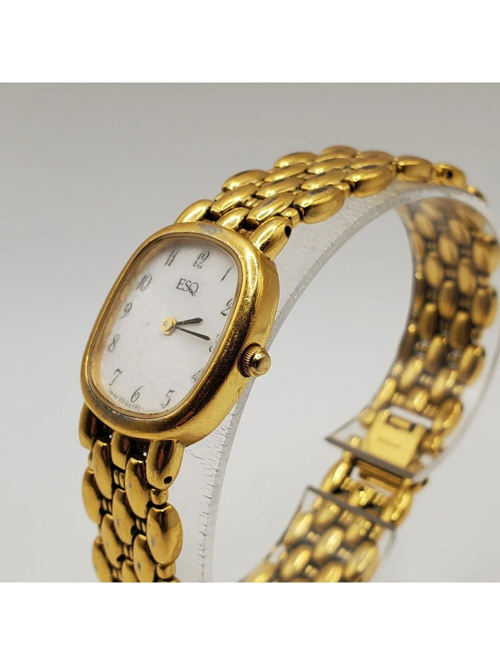 ESQ Quartz Womens Watch 21mm For Parts Or Repair Gold Tone White Dial
